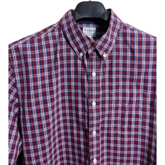 L.L. Bean Men's Red Blue Plaid Long Sleeve Button Up Cotton L Tall Large‎ Tall - Picture 9 of 9